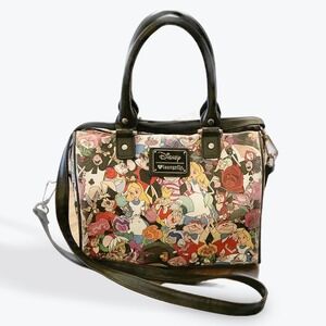 Loungefly Disney Alice in Wonderland Character Print Duffle Purse Faux Leather